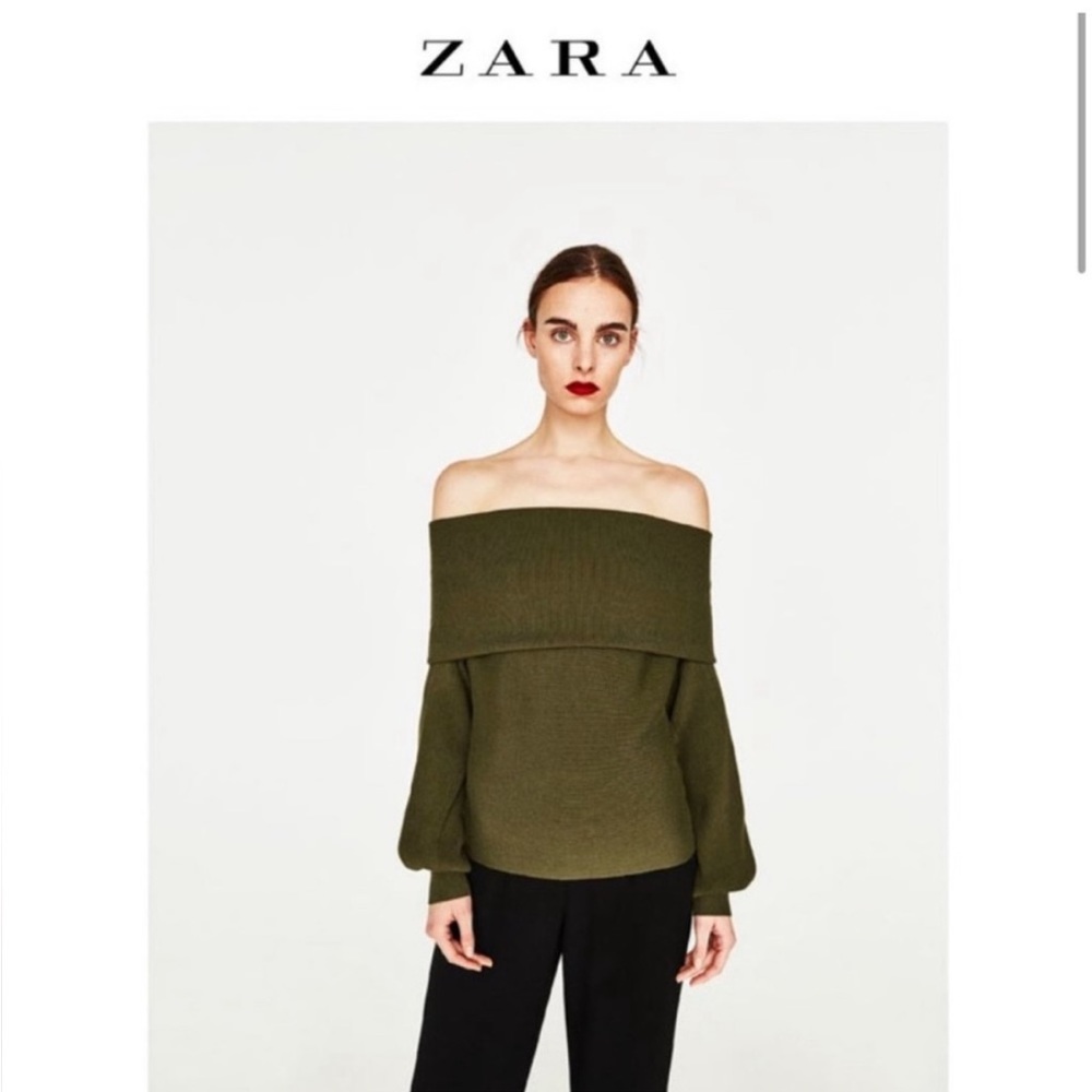 Zara Olive Off-the-Shoulder Sweater